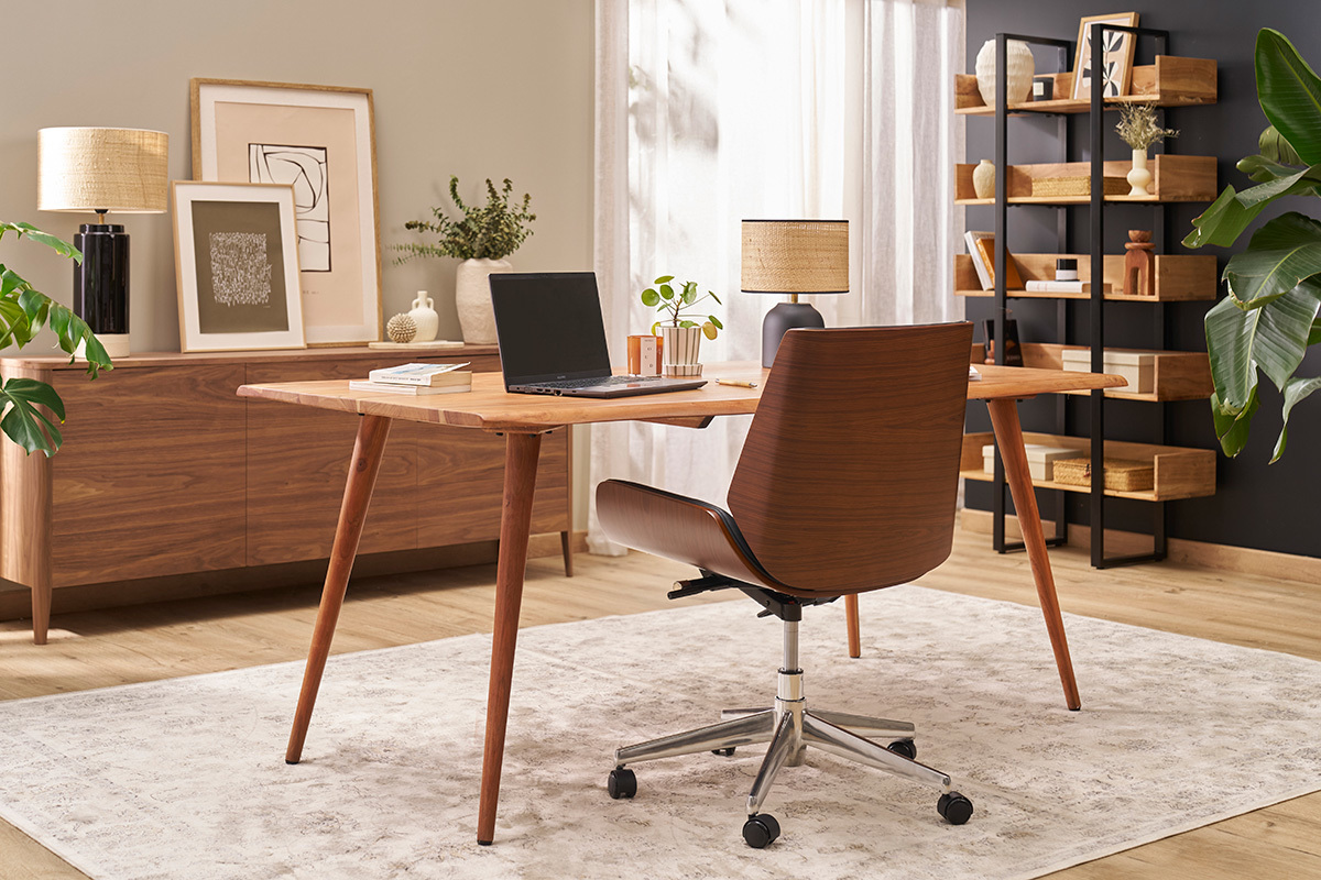 Silla de escritorio madera oscura y negra CURVED