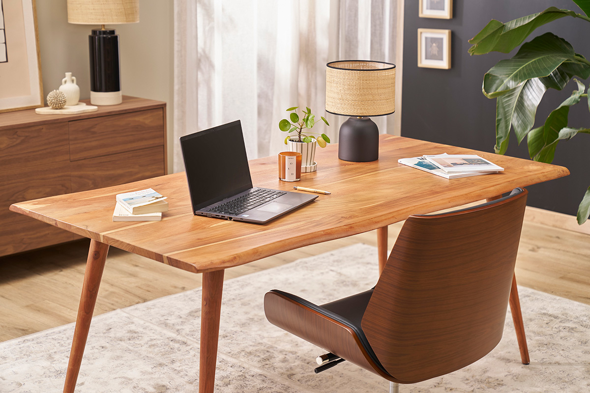 Silla de escritorio madera oscura y negra CURVED