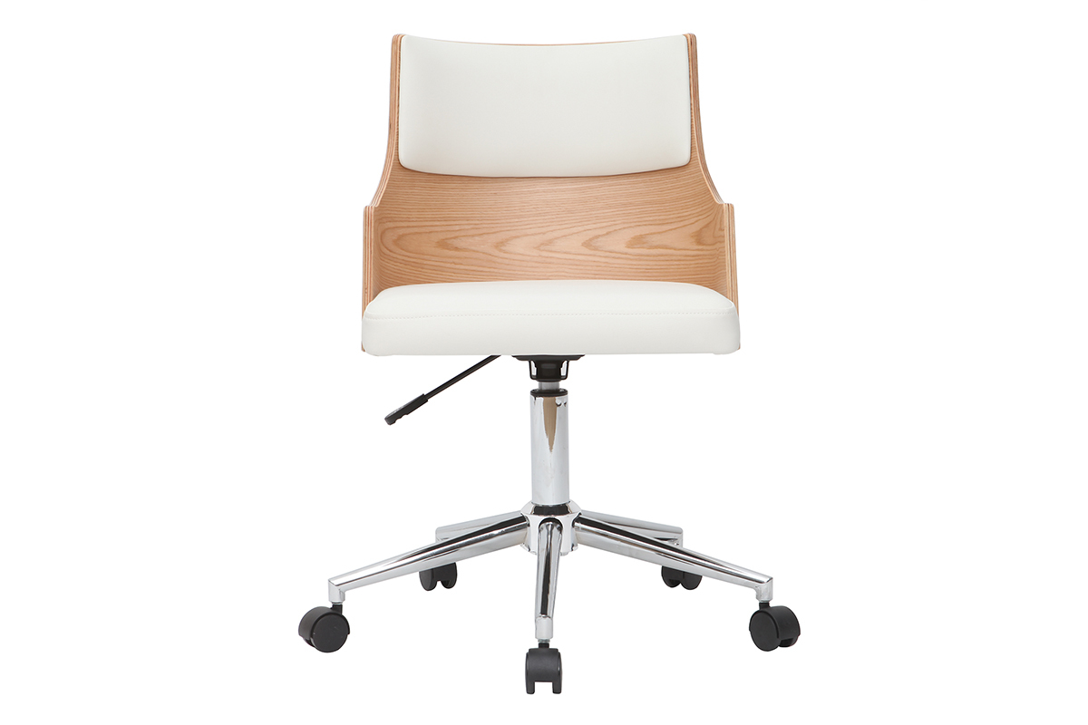 Silla de escritorio moderna blanca y madera clara con cojn integrado MAYOL