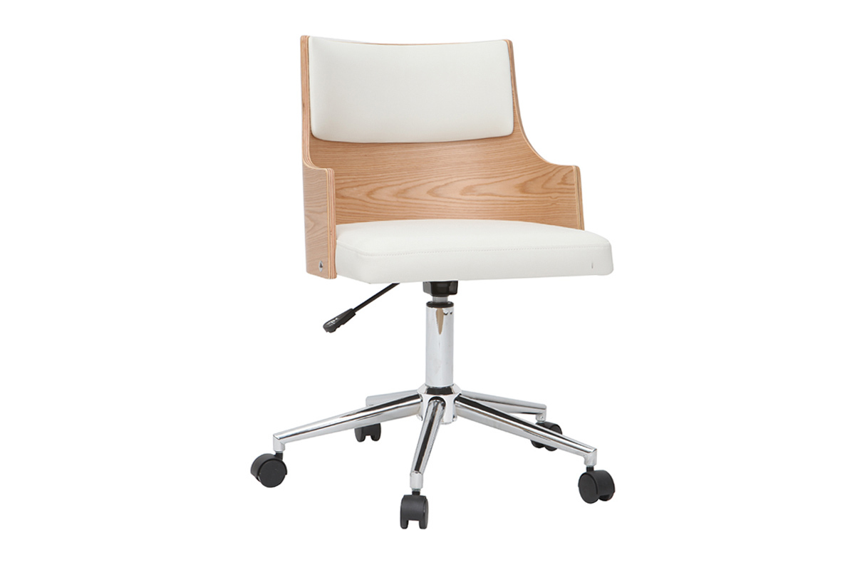 Silla de escritorio moderna blanca y madera clara con cojn integrado MAYOL