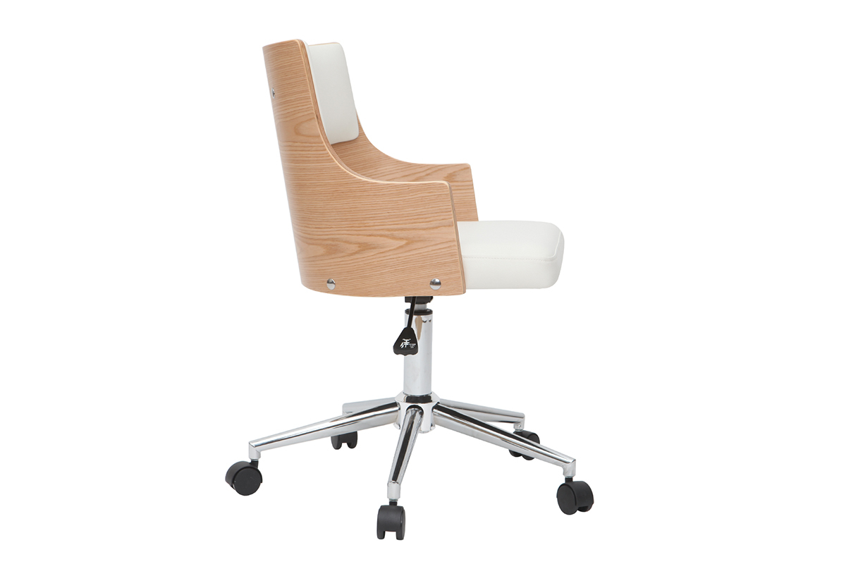 Silla de escritorio moderna blanca y madera clara con cojn integrado MAYOL
