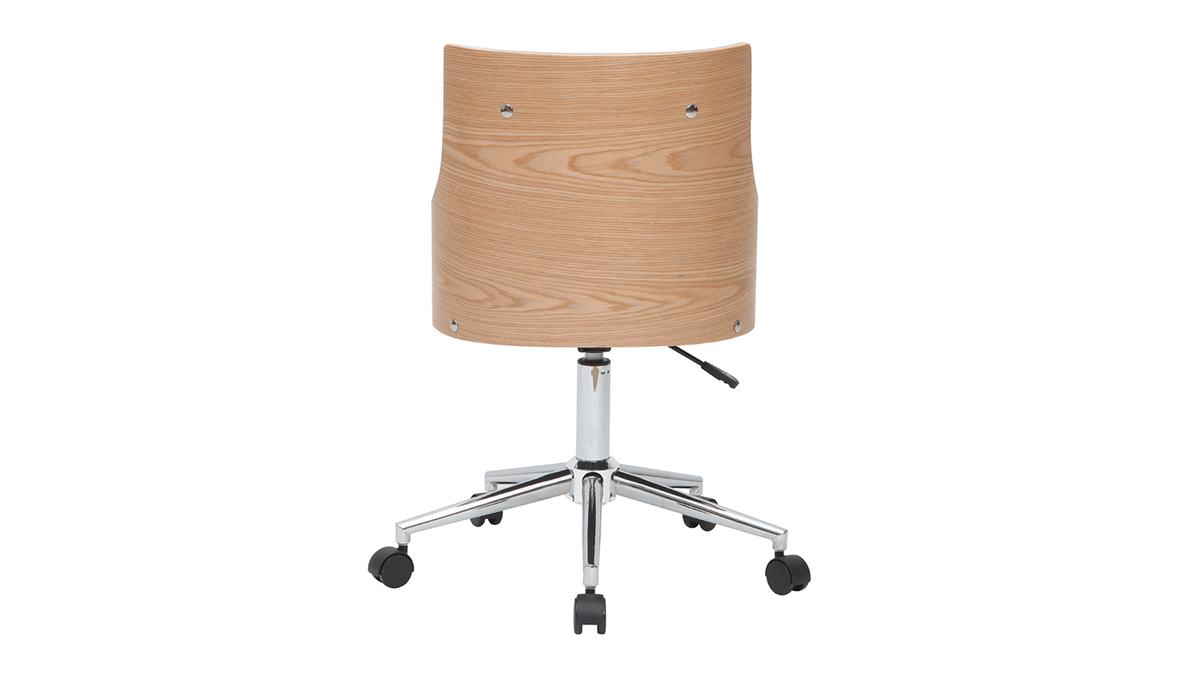 Silla de escritorio moderna blanca y madera clara con cojín integrado MAYOL