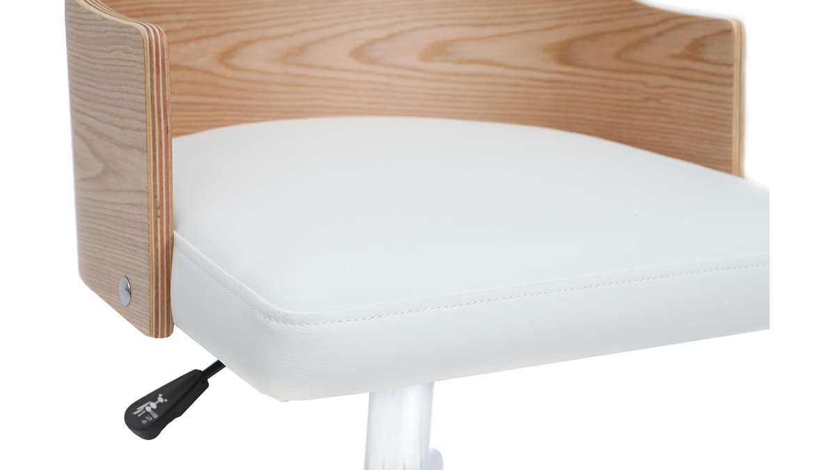 Silla de escritorio moderna blanca y madera clara con cojín integrado MAYOL
