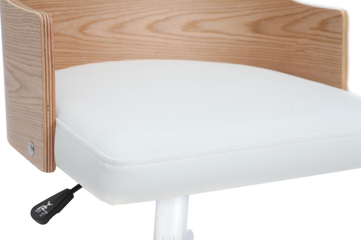 Silla de escritorio moderna blanca y madera clara con cojn integrado MAYOL