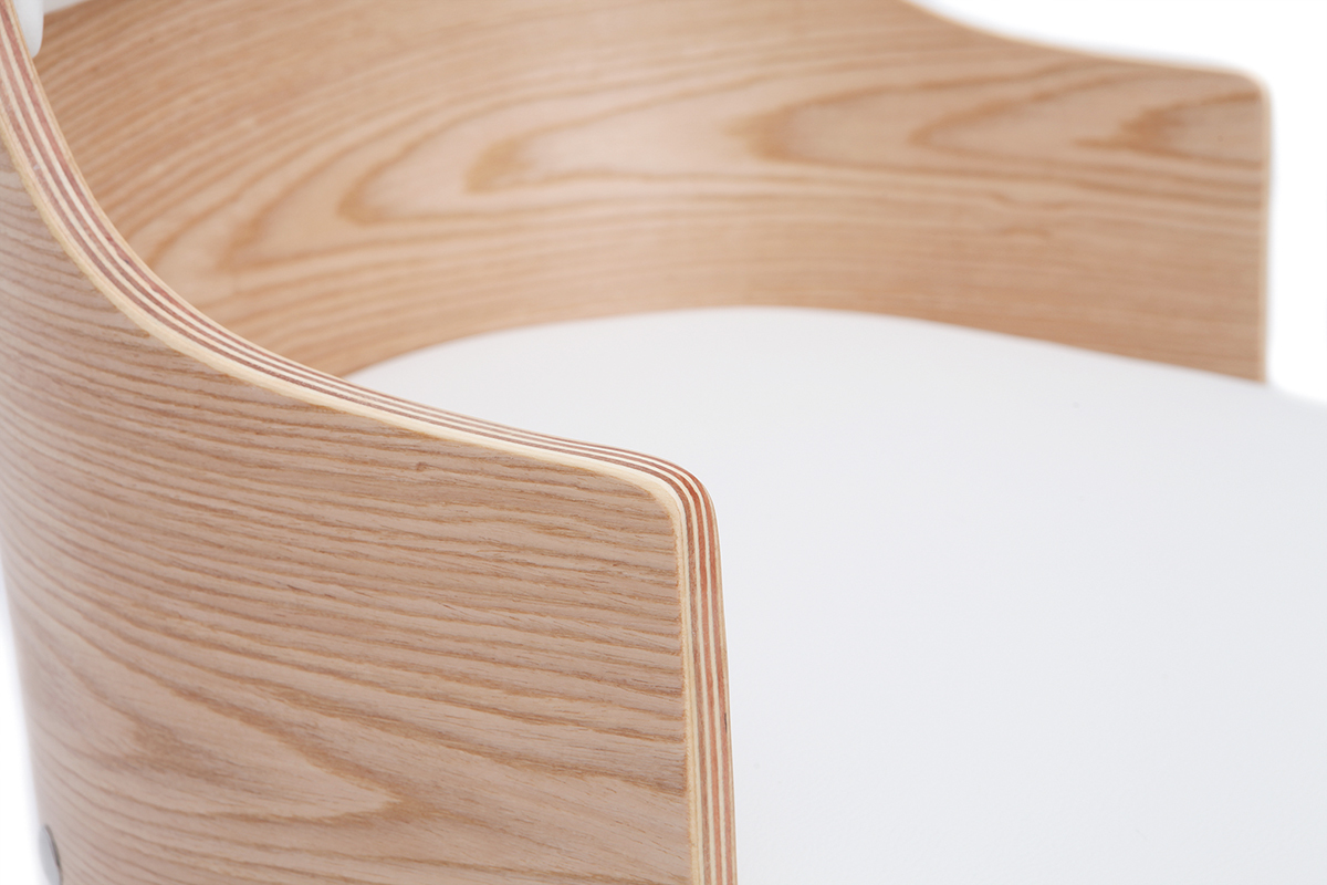 Silla de escritorio moderna blanca y madera clara con cojn integrado MAYOL