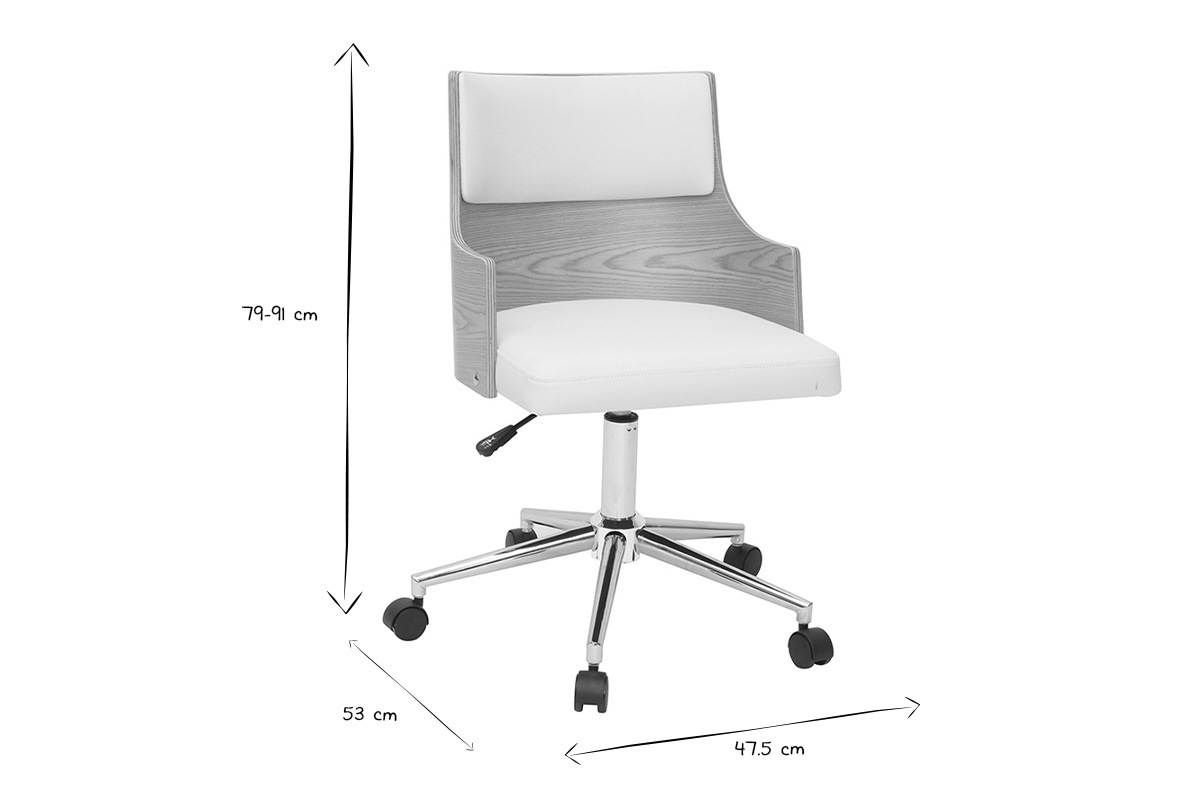 Silla de escritorio moderna blanca y madera clara con cojn integrado MAYOL