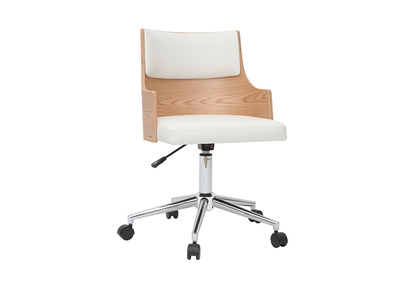 Silla de escritorio moderna blanca y madera clara con cojín integrado MAYOL - Silla de escritorio moderna blanca y madera clara con cojín integrado MAYOL