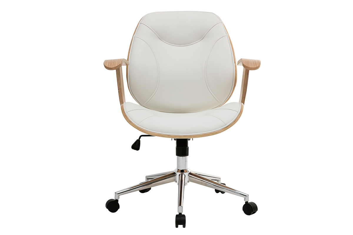 Silla de escritorio moderna blanca y madera clara YORKE