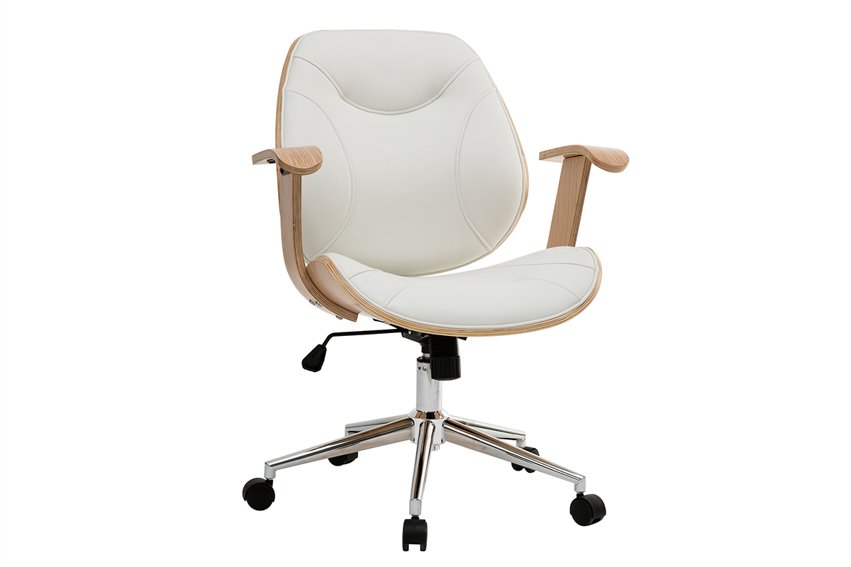 Silla de escritorio moderna blanca y madera clara YORKE