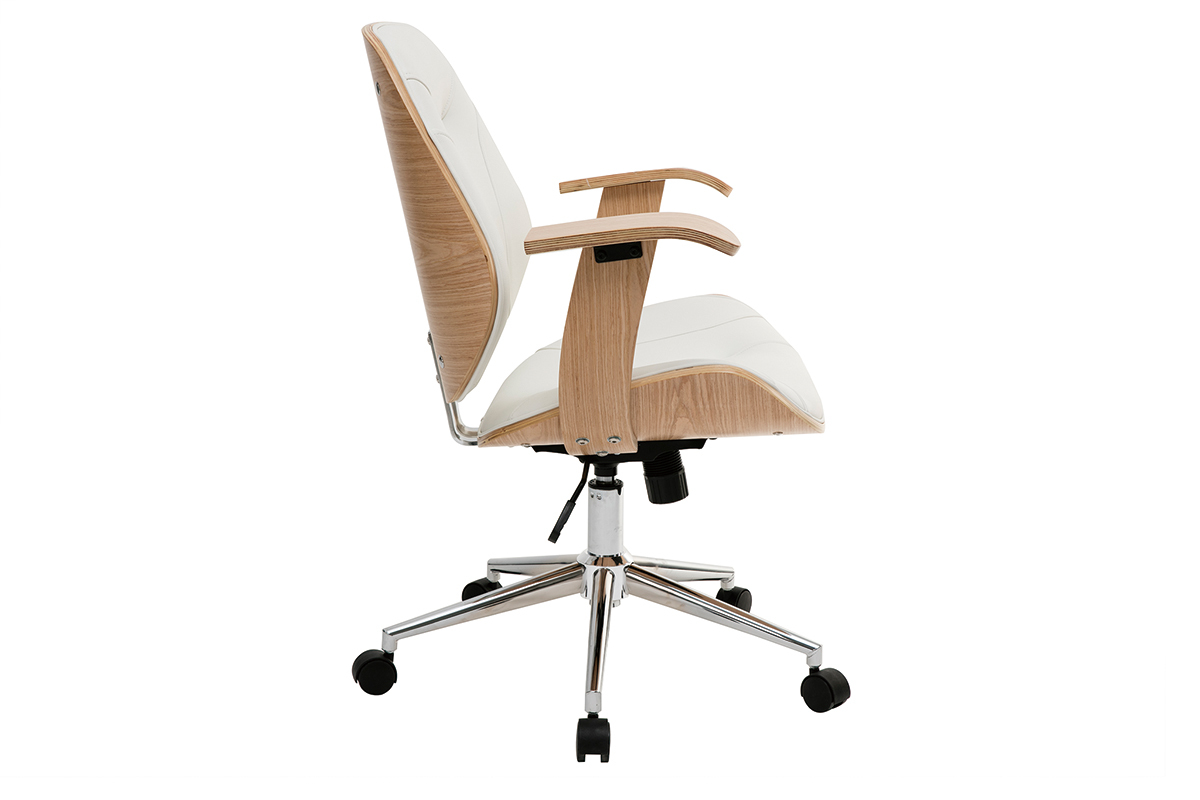 Silla de escritorio moderna blanca y madera clara YORKE
