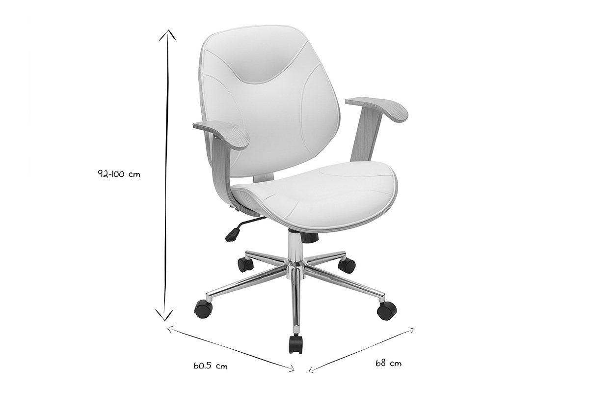 Silla de escritorio moderna blanca y madera clara YORKE