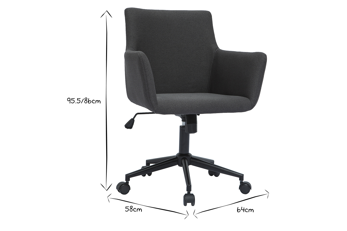 Silla de escritorio moderna de ruedas con tejido gris antracita CARLIE