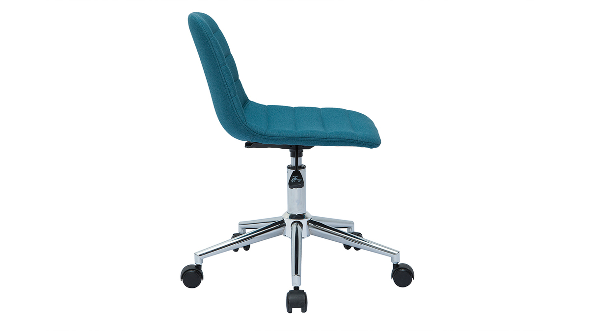 Silla de escritorio moderna de tejido azul petrleo y acero cromado SAURY