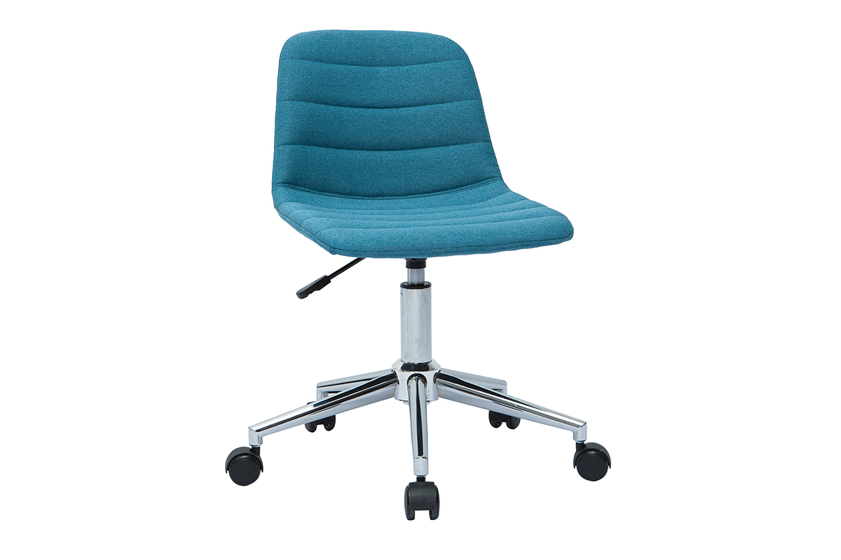 Silla de escritorio moderna de tejido azul petrleo y acero cromado SAURY