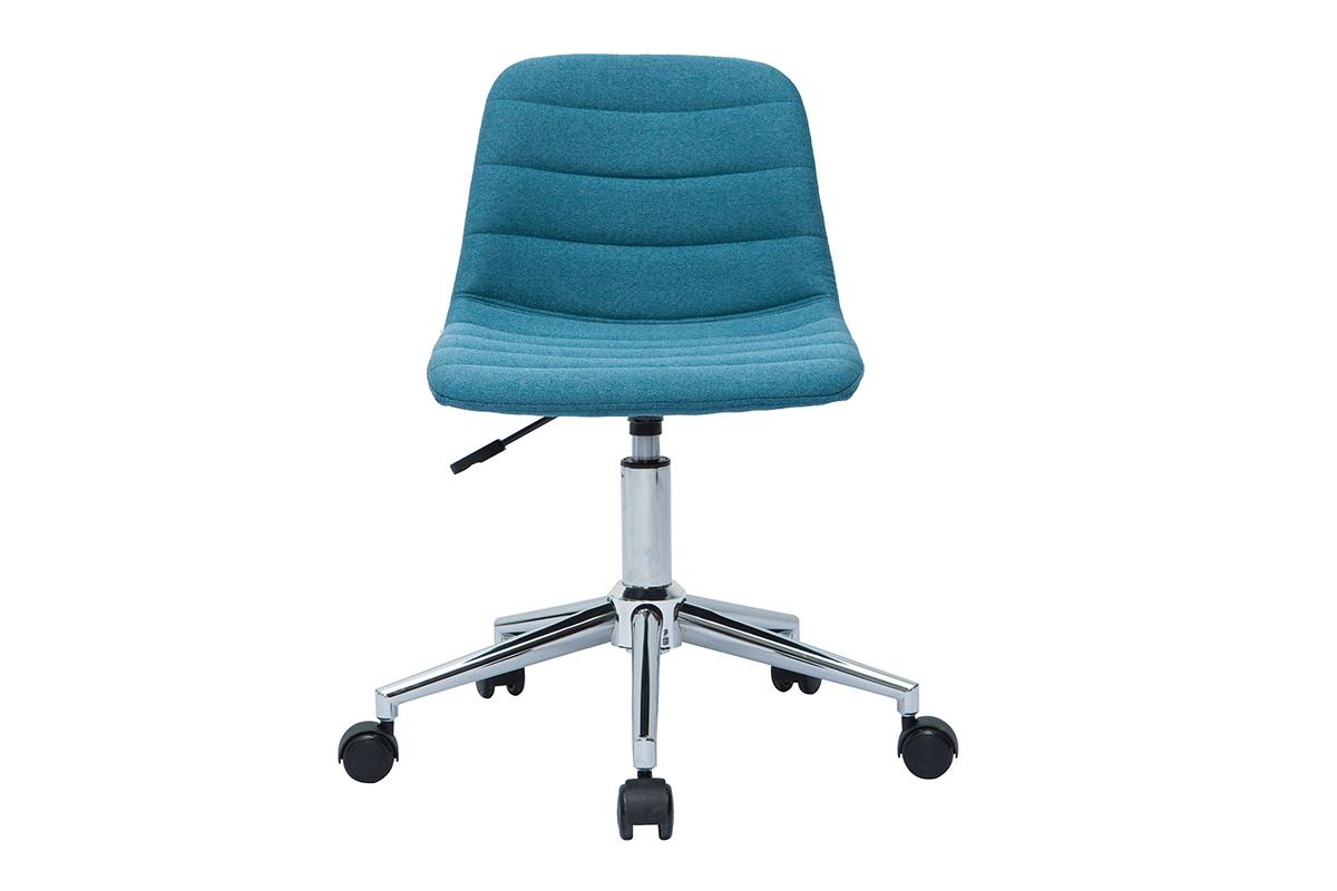 Silla de escritorio moderna de tejido azul petrleo y acero cromado SAURY