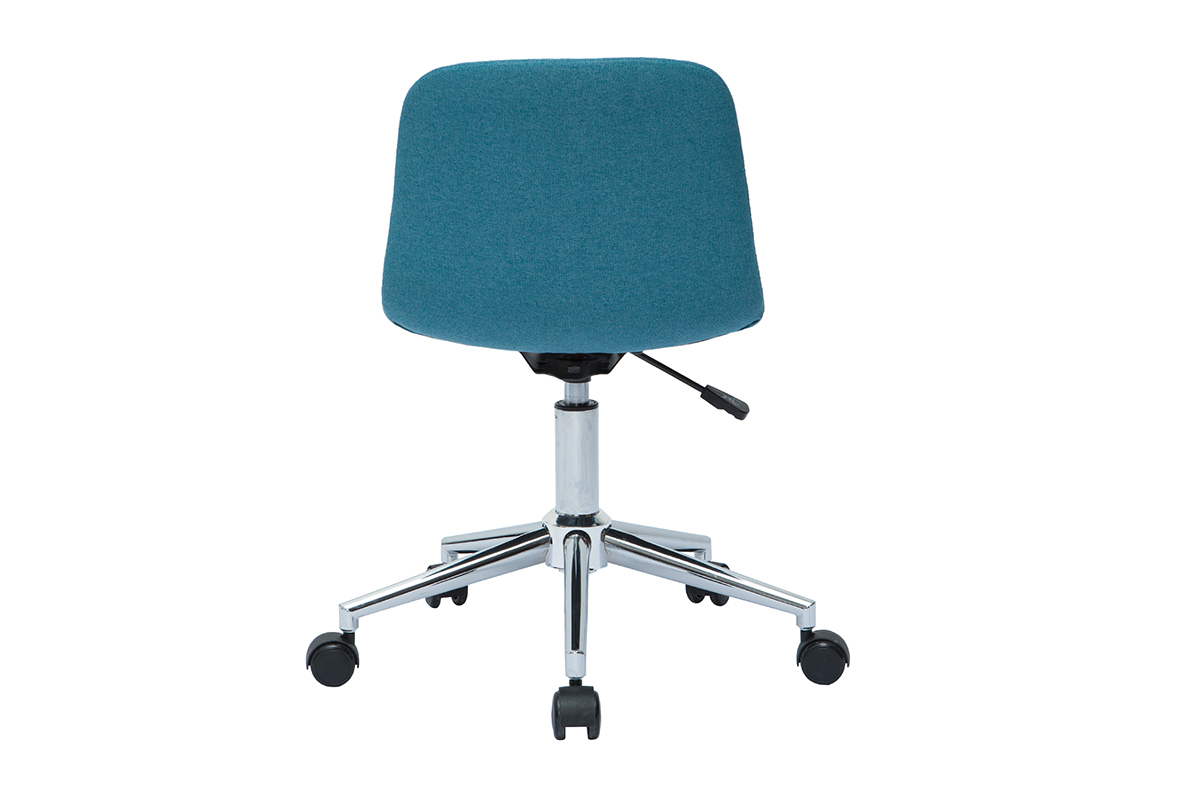 Silla de escritorio moderna de tejido azul petrleo y acero cromado SAURY