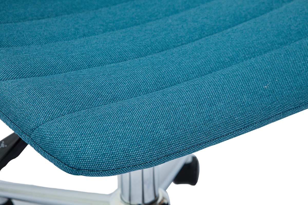 Silla de escritorio moderna de tejido azul petrleo y acero cromado SAURY