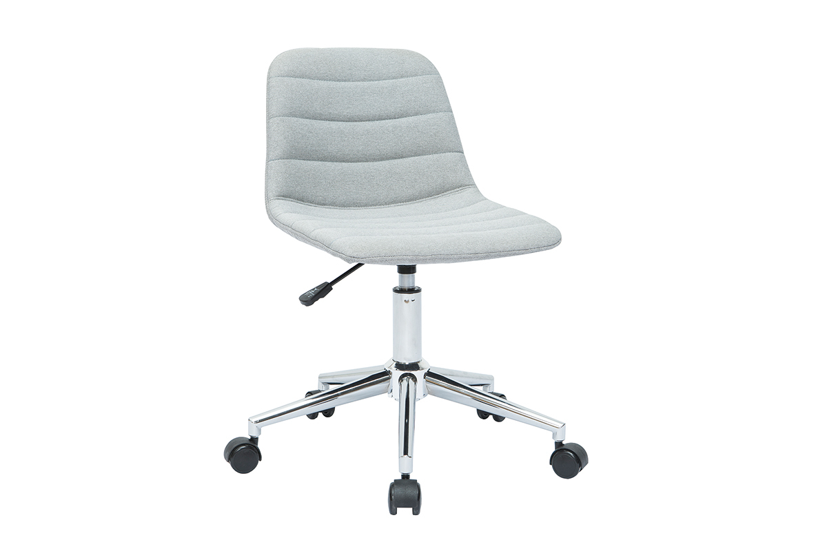 Silla de escritorio moderna de tejido gris claro y acero cromado SAURY