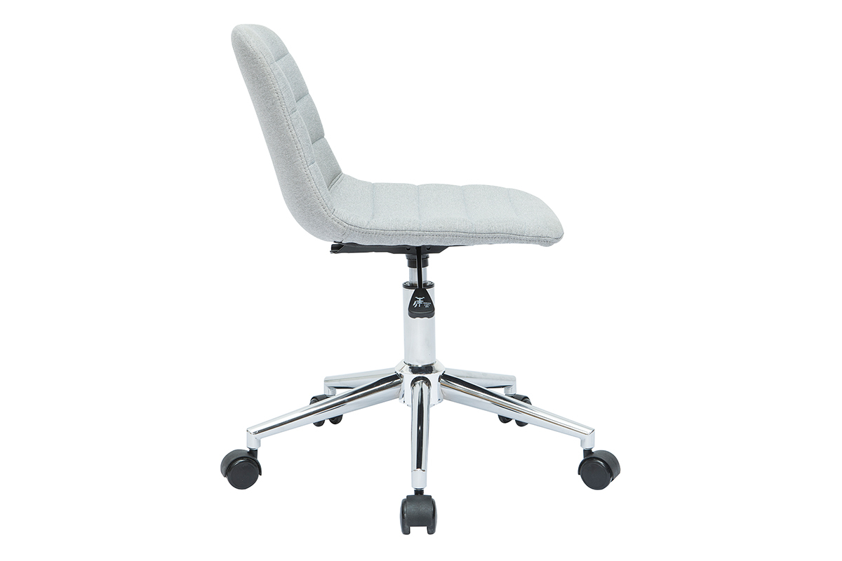 Silla de escritorio moderna de tejido gris claro y acero cromado SAURY