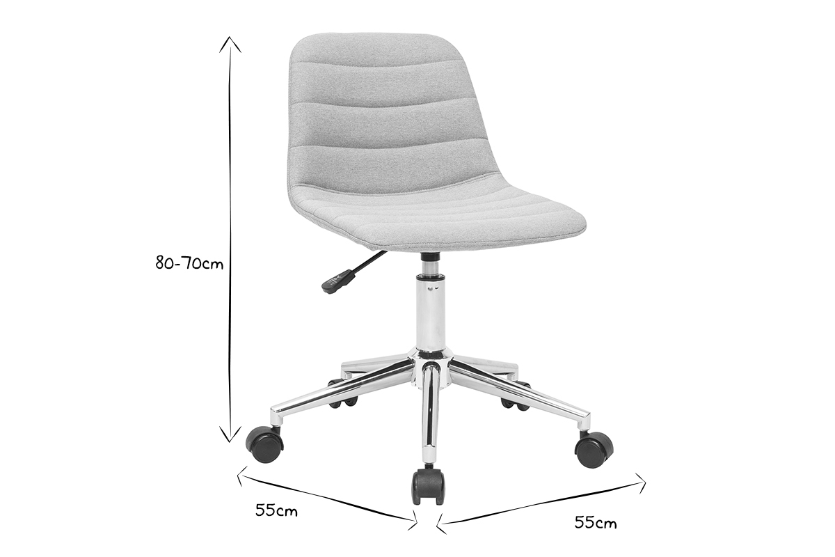 Silla de escritorio moderna de tejido gris claro y acero cromado SAURY