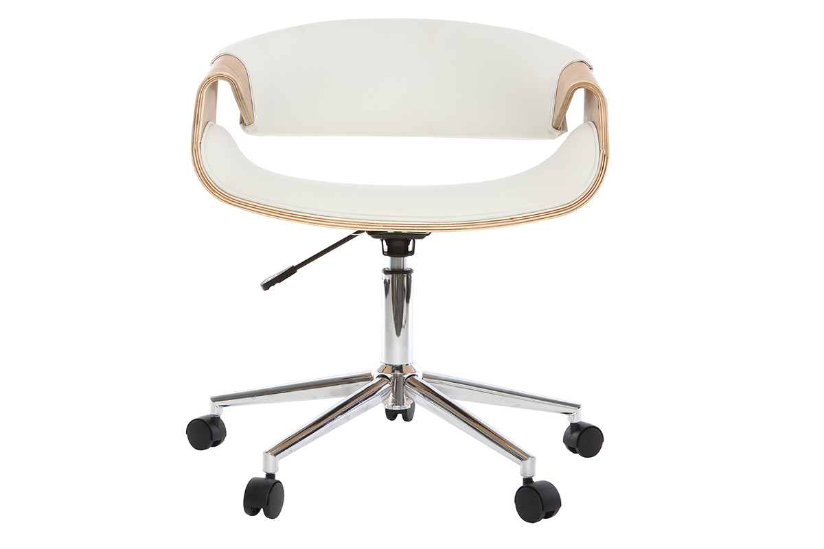 Silla de escritorio moderna polipiel blanca/madera clara ARAMIS