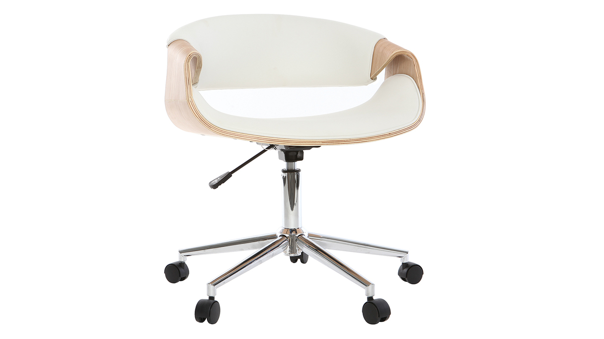 Silla de escritorio moderna polipiel blanca/madera clara ARAMIS