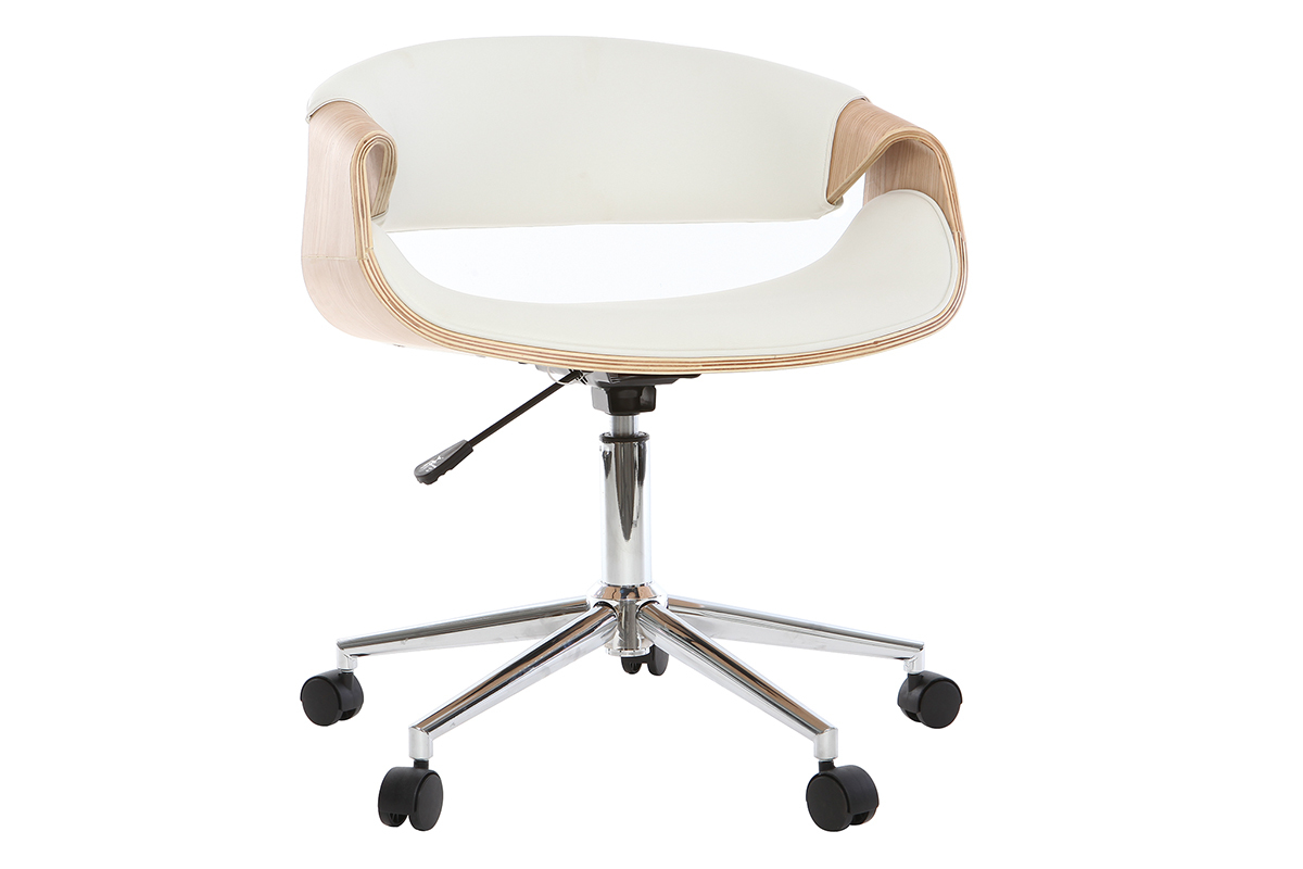 Silla de escritorio moderna polipiel blanca/madera clara ARAMIS