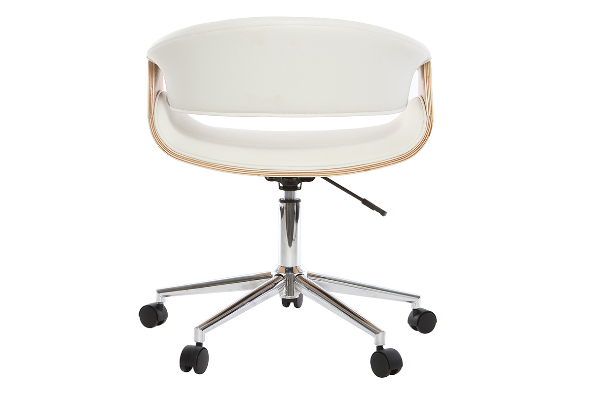 Silla de escritorio moderna polipiel blanca/madera clara ARAMIS