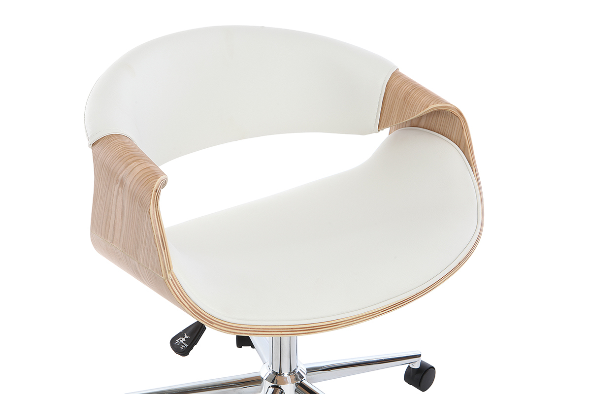 Silla de escritorio moderna polipiel blanca/madera clara ARAMIS