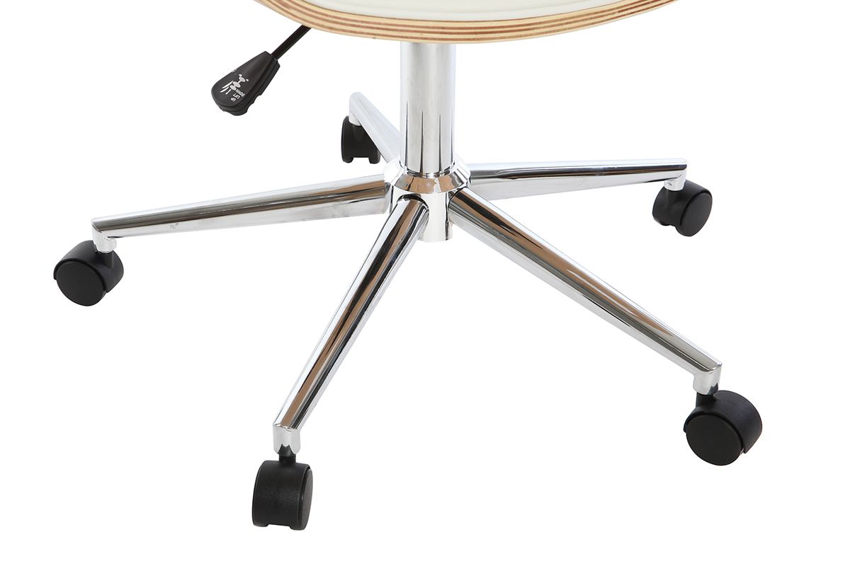 Silla de escritorio moderna polipiel blanca/madera clara ARAMIS