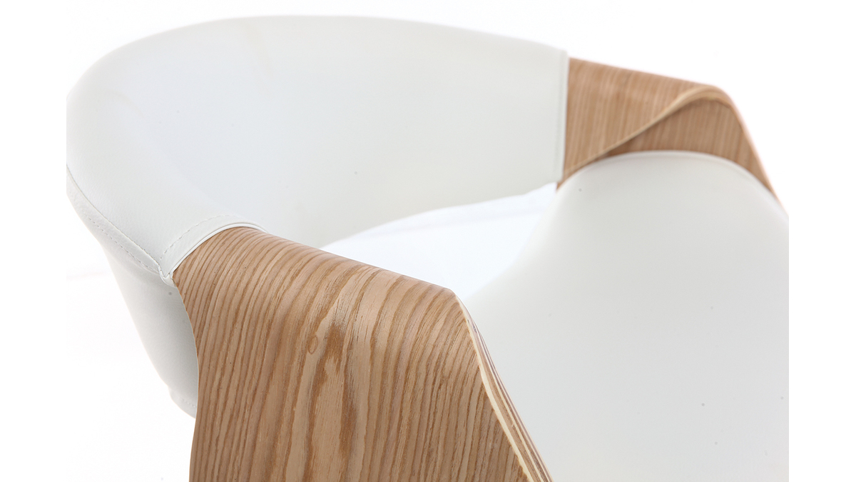 Silla de escritorio moderna polipiel blanca/madera clara ARAMIS
