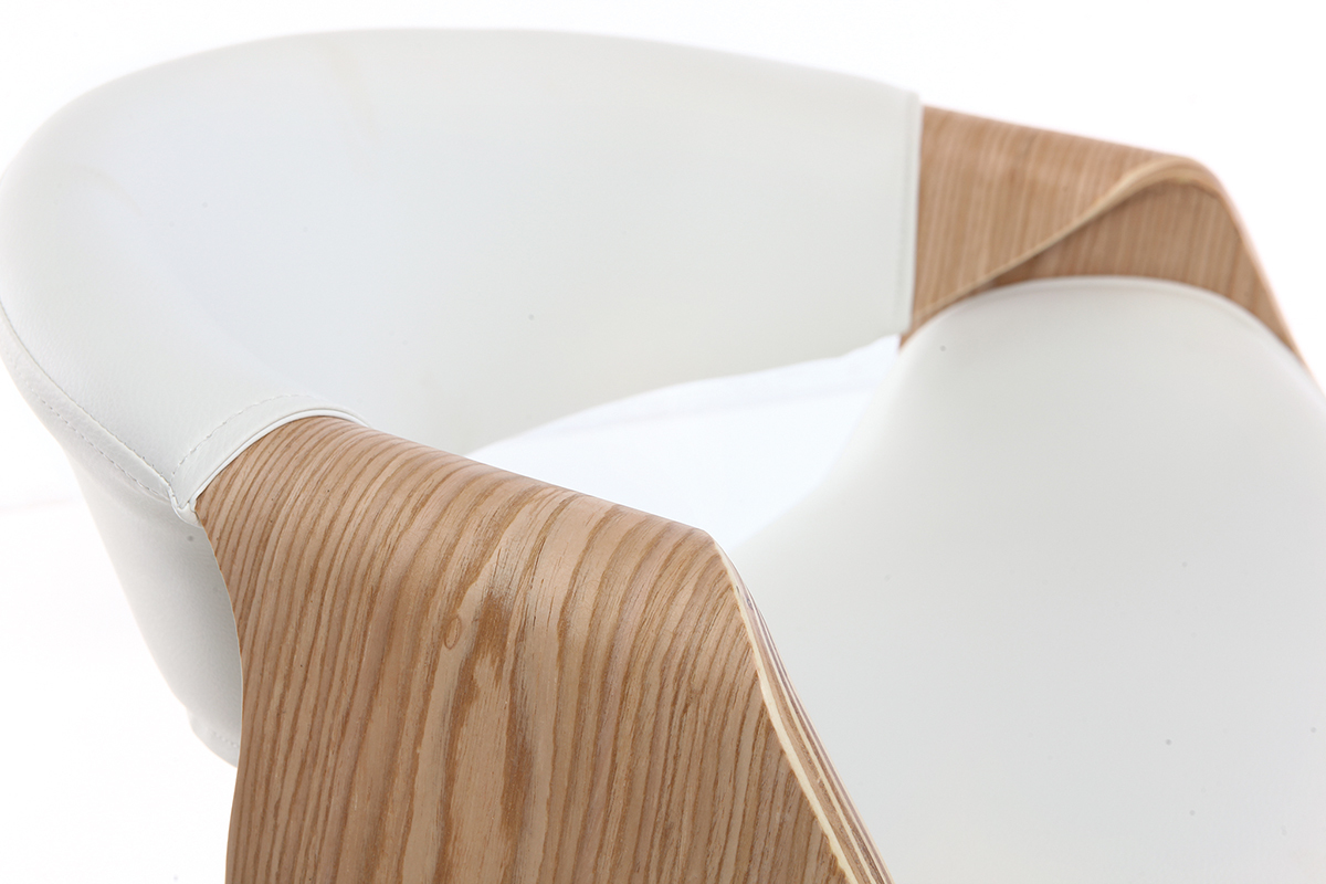 Silla de escritorio moderna polipiel blanca/madera clara ARAMIS