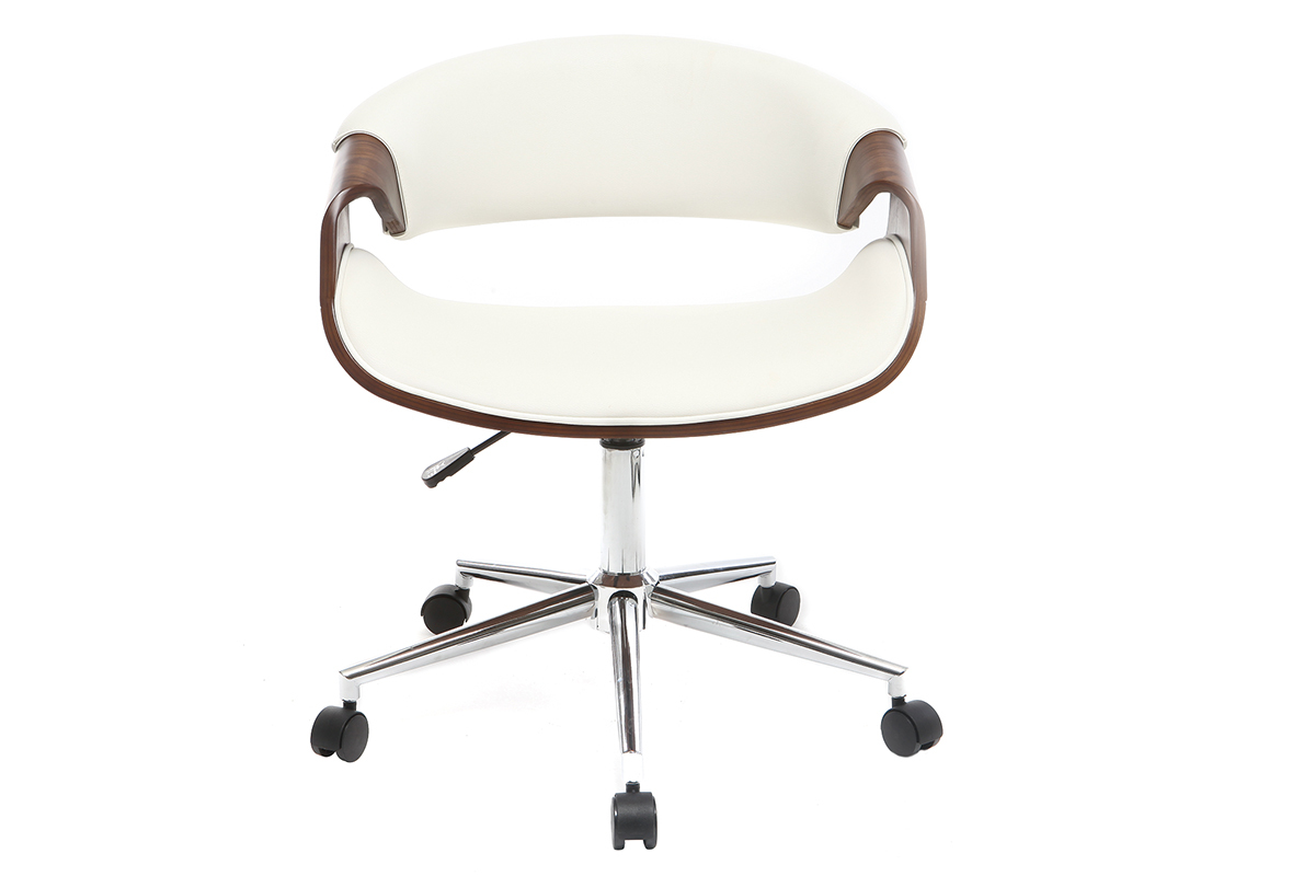 Silla de escritorio moderna polipiel blanco y nogal ARAMIS