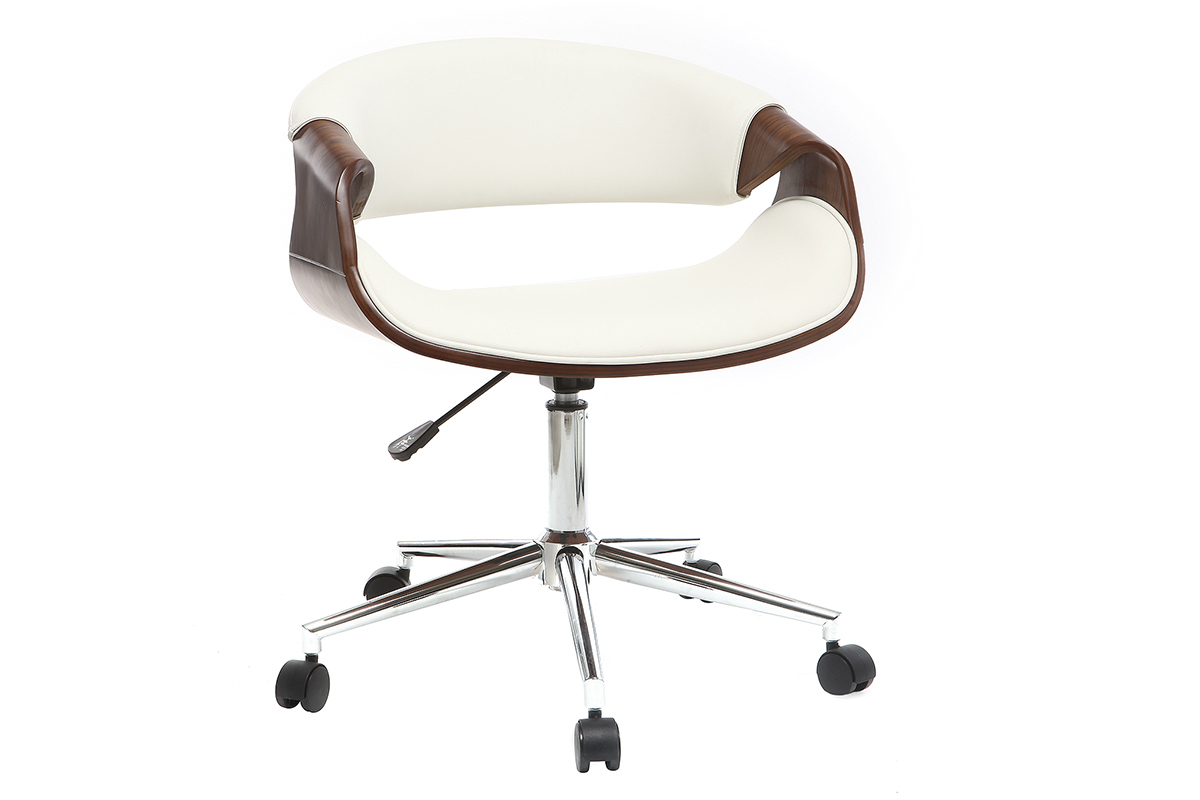 Silla de escritorio moderna polipiel blanco y nogal ARAMIS