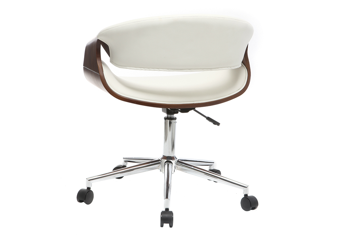 Silla de escritorio moderna polipiel blanco y nogal ARAMIS