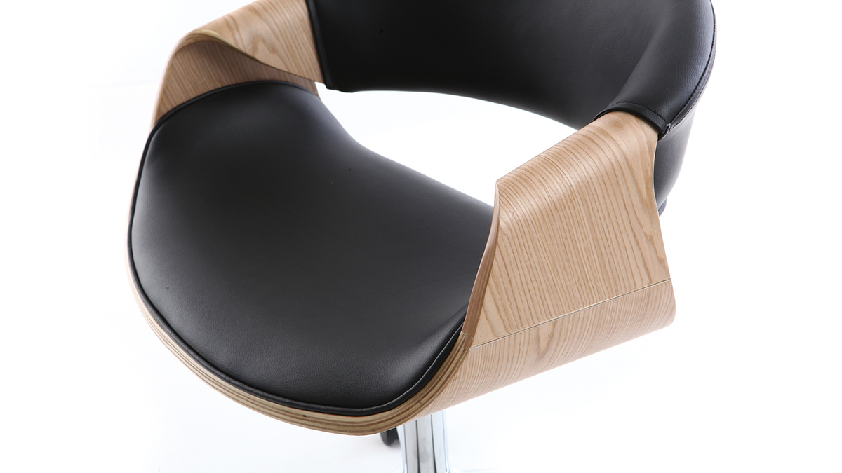 Silla de escritorio moderna polipiel negro/madera clara ARAMIS