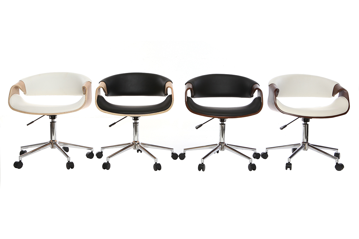 Silla de escritorio moderna polipiel negro/madera clara ARAMIS