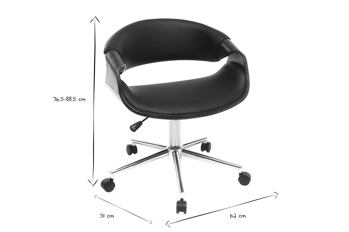 Silla de escritorio moderna polipiel negro y nogal ARAMIS