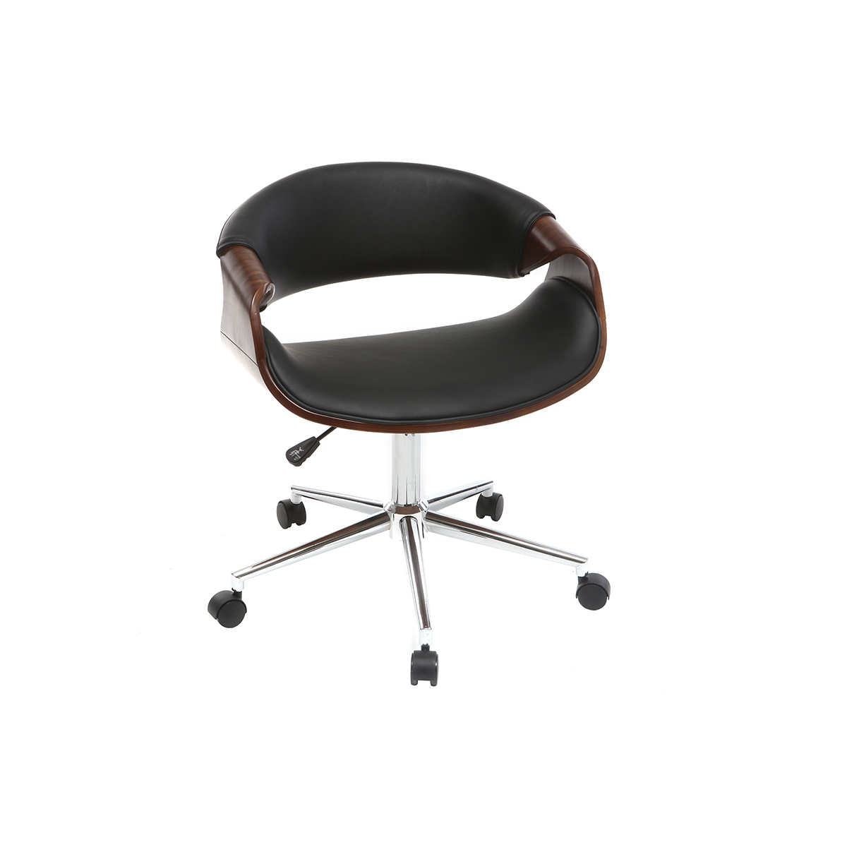 Silla de escritorio moderna polipiel negro y nogal ARAMIS