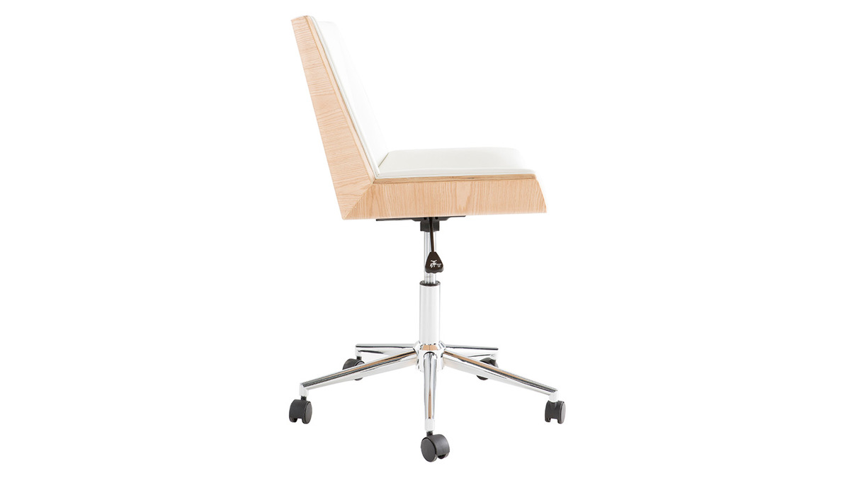 Silla de escritorio moderna PU blanca y madera clara MELKIOR