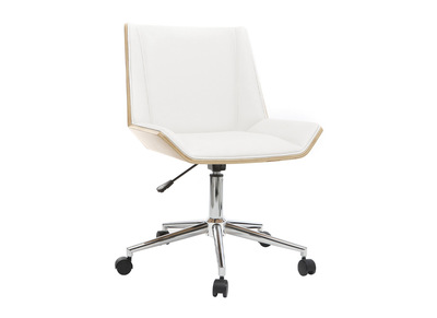 Silla de escritorio moderna PU blanca y madera clara MELKIOR - Silla de escritorio moderna PU blanca y madera clara MELKIOR