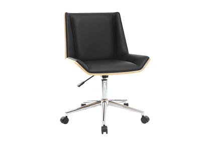 Silla de escritorio moderna PU negra y madera clara MELKIOR - Silla de escritorio moderna PU negra y madera clara MELKIOR