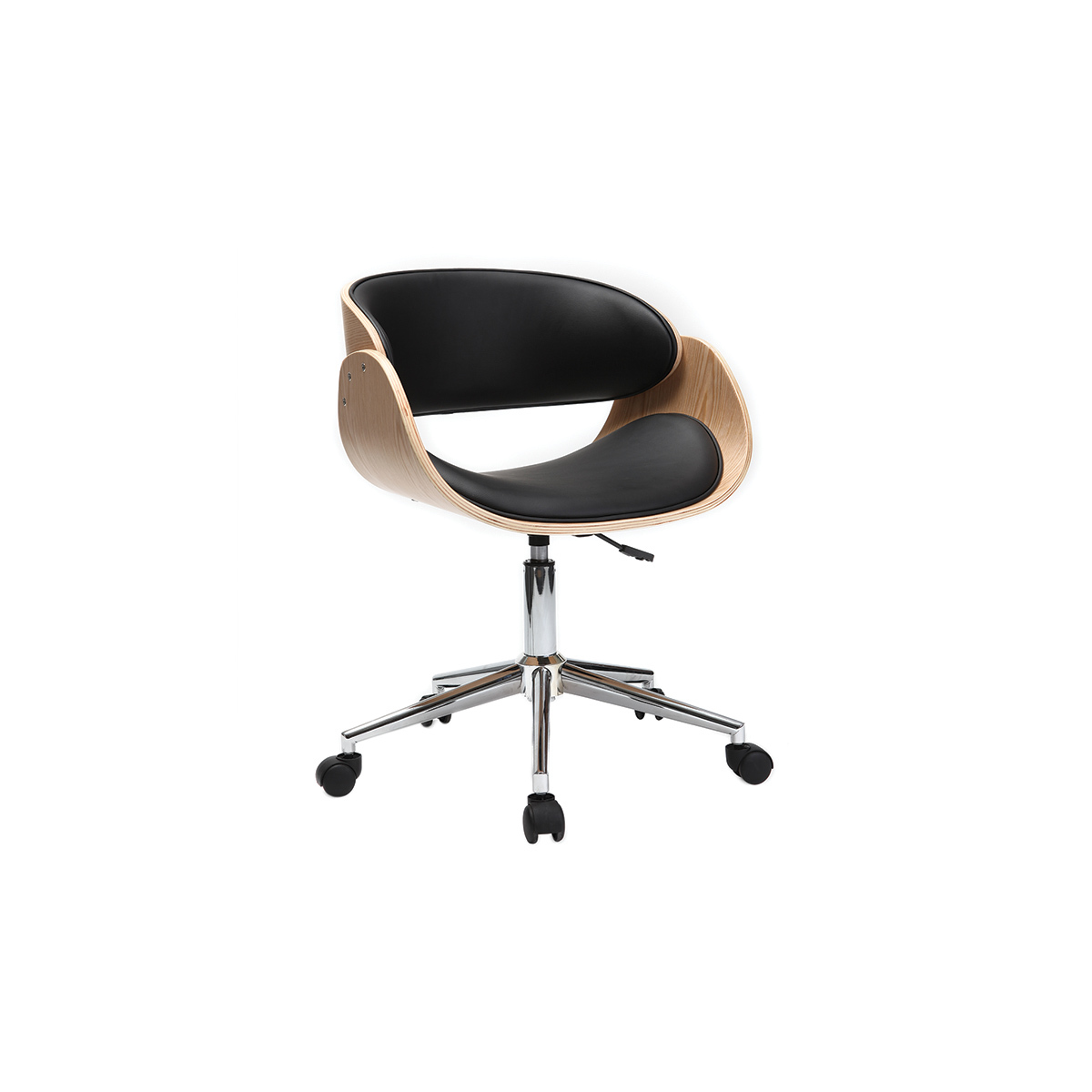 Silla de escritorio negro y madera clara con ruedas BENT