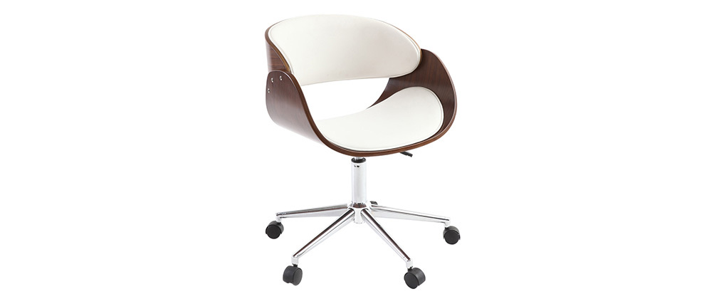 Silla de escritorio nogal y blanco con ruedas BENT