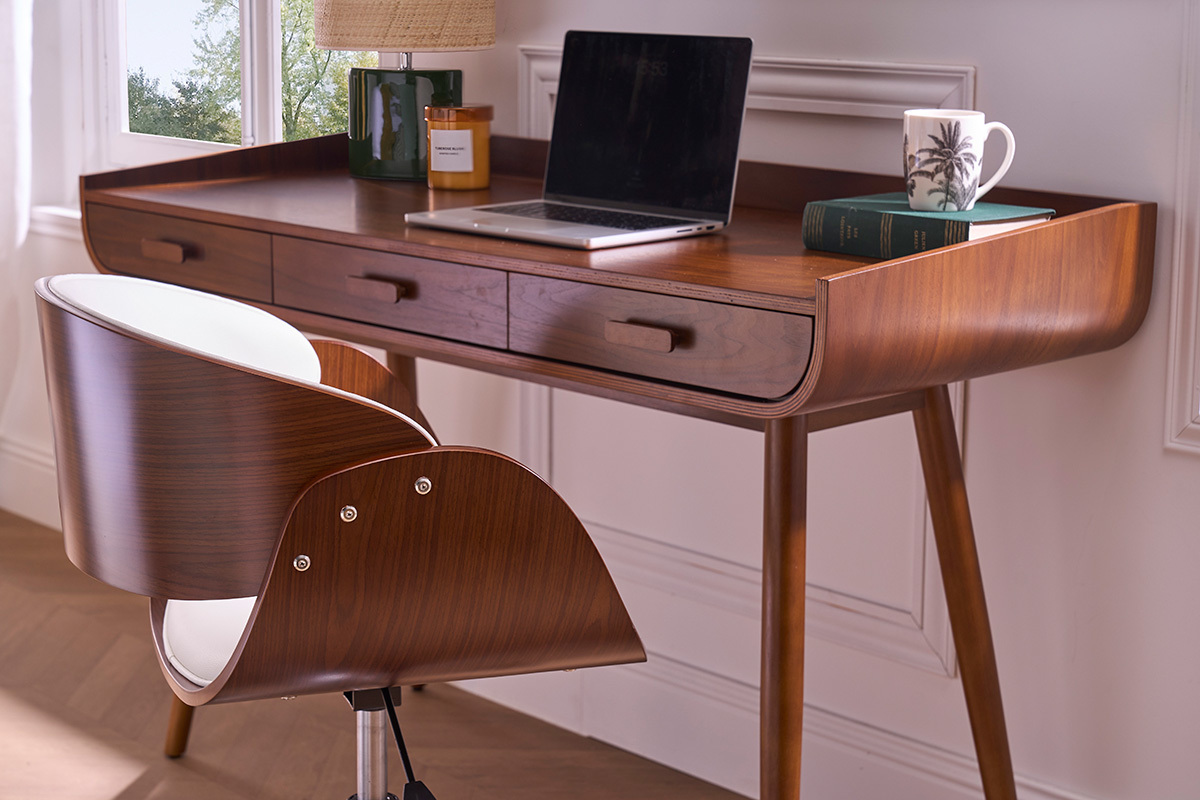 Silla de escritorio nogal y blanco con ruedas BENT