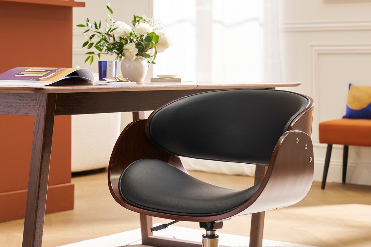 Silla de escritorio nogal y negro con ruedas BENT