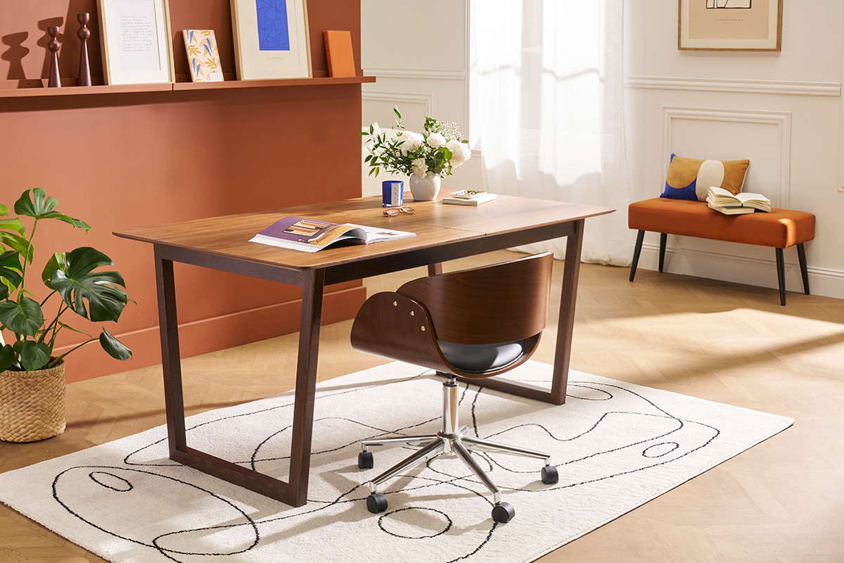 Silla de escritorio nogal y negro con ruedas BENT