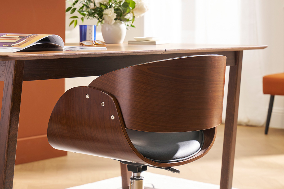 Silla de escritorio nogal y negro con ruedas BENT