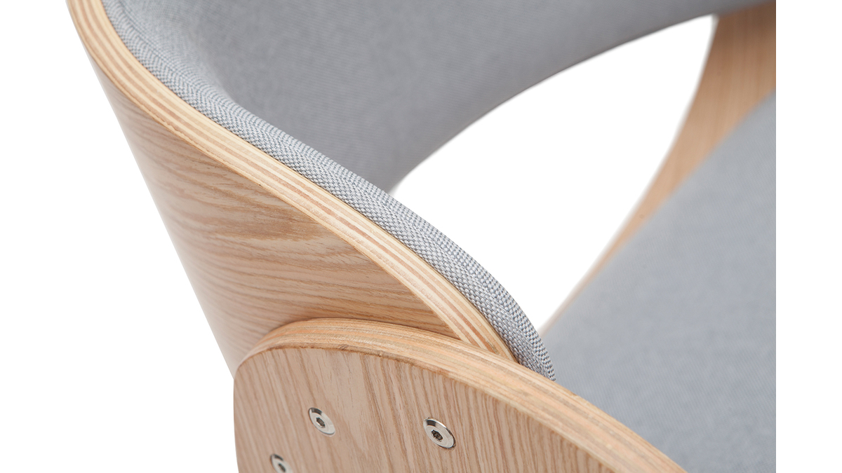 Silla de escritorio tejido gris claro y madera clara con ruedas BENT