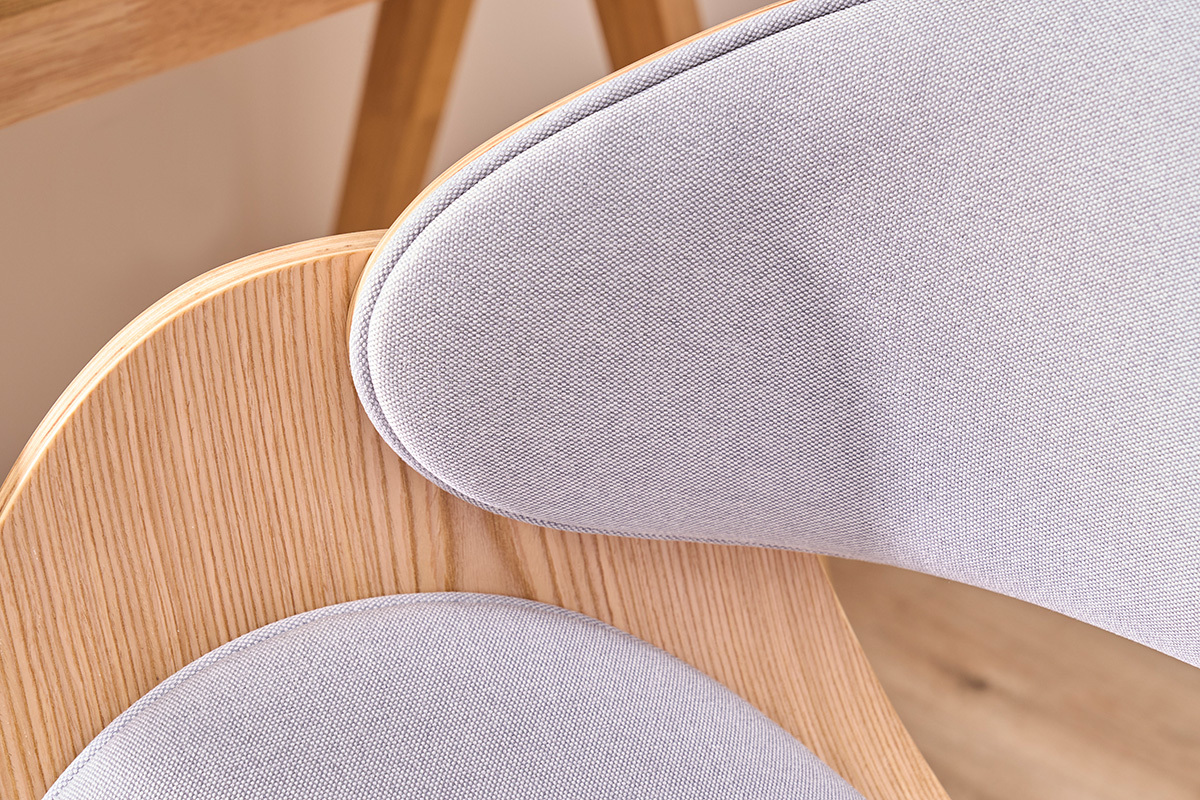 Silla de escritorio tejido gris claro y madera clara con ruedas BENT